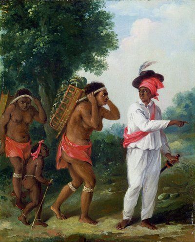 West Indian Man of Colour, Directing two Carib Women with a Child, c.1780 by Agostino Brunias